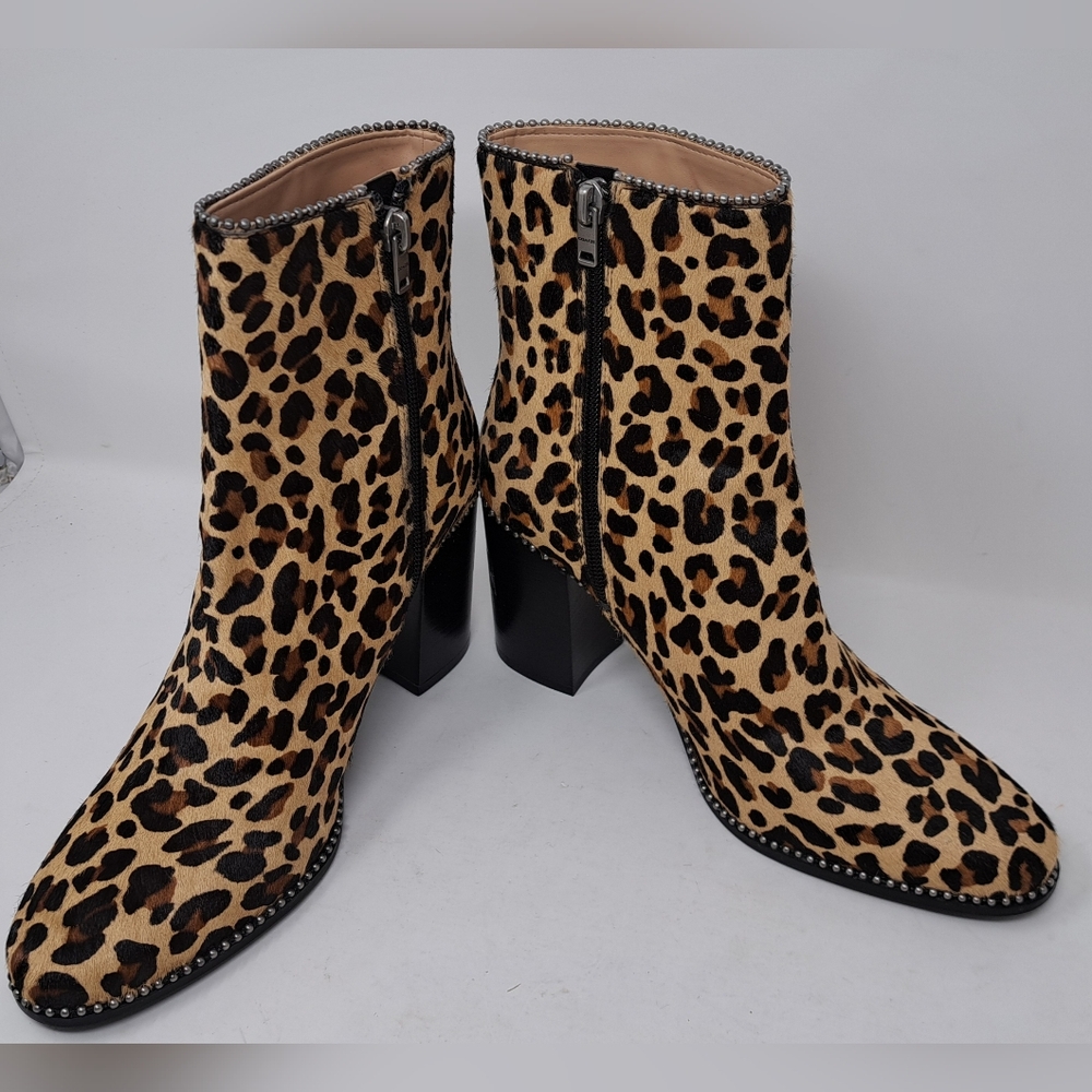 NWT Coach Drea Ankle Boots Bootie Zip Shoes Heels Leopard Calf Fur 8 US 38.5 EU - Picture 6 of 14